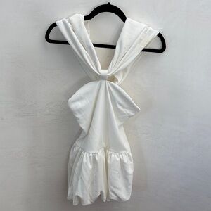Outcast White Bow-Back Mini Dress - Elegant Gathered Skirt
